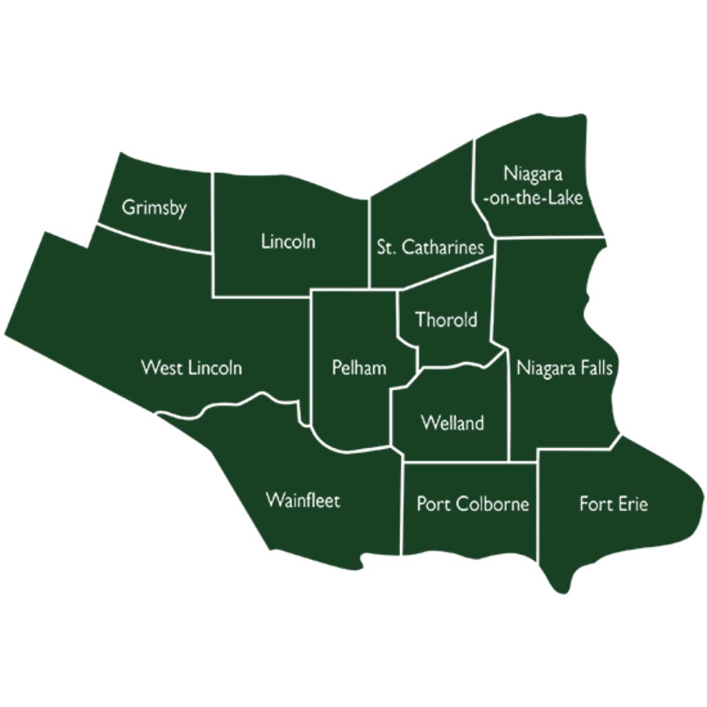 Map of the Niagara Region showing the communities GreenSweep serves